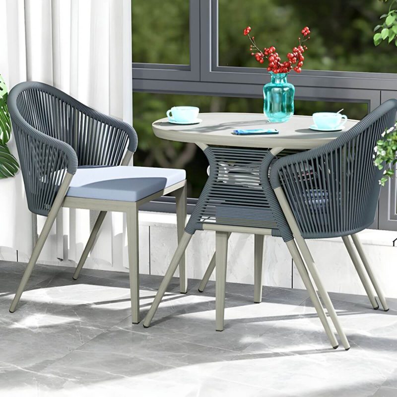 "Contemporary Dining Table Set with Oval Top and 2 Woven Chairs for Courtyard - Table & Chair(s) 2 Gray & White"