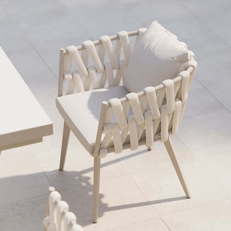 "Set of 2 Hand Woven Rope Outdoor Patio Dining Chair with Cushions in Beige"
