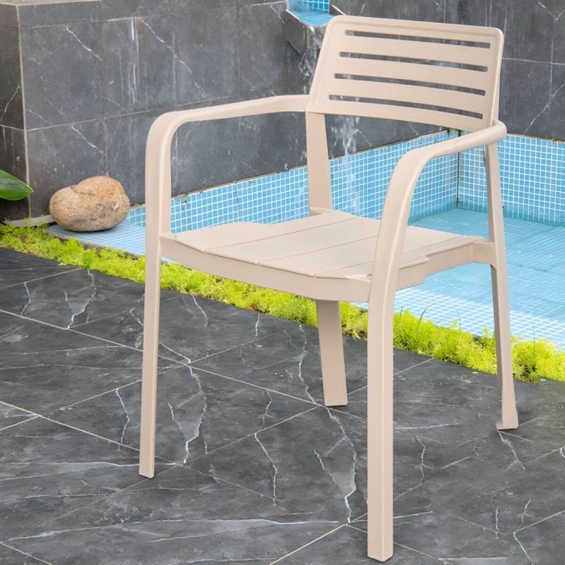 "Metal Dining Side Chair Stacking Outdoor Bistro Chairs with Arm - 8 Piece Set"