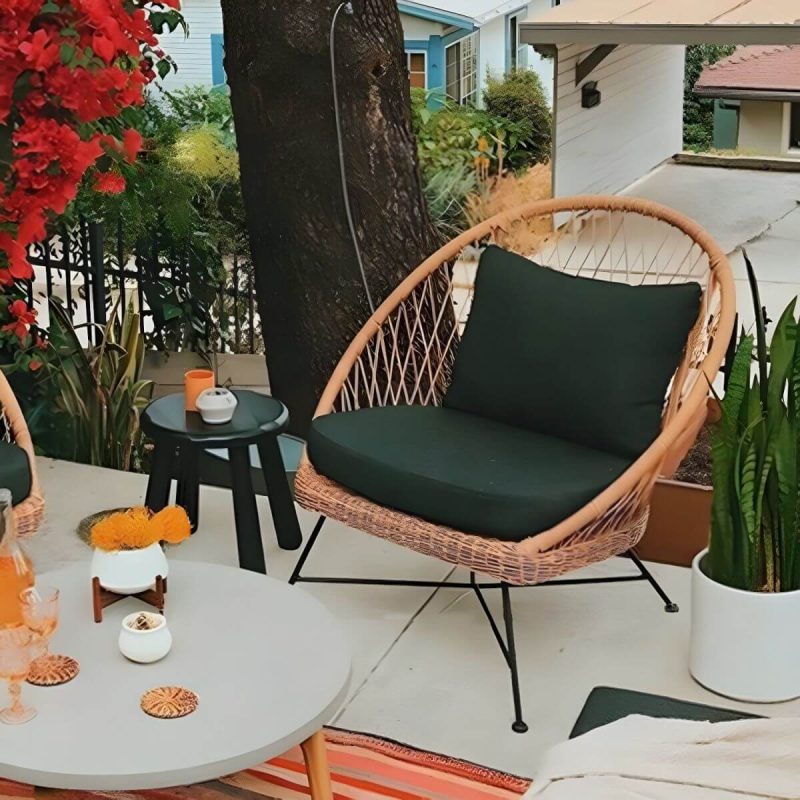"Tropical Outdoors Dining Chair Rattan Side Chair with Cushion - 33.5"L x 31.5"W x 35.4"H Black 1 Piece"