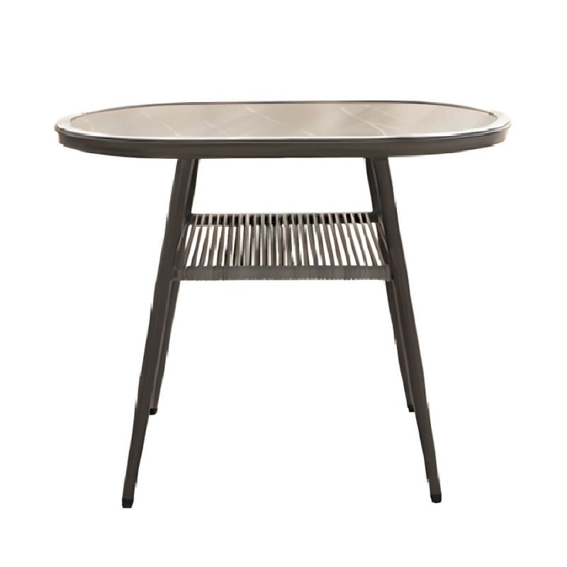 "Contemporary Oval Shape Dining Table Set with Shelf for Courtyard - Table & Chair(s) 2 Khaki"
