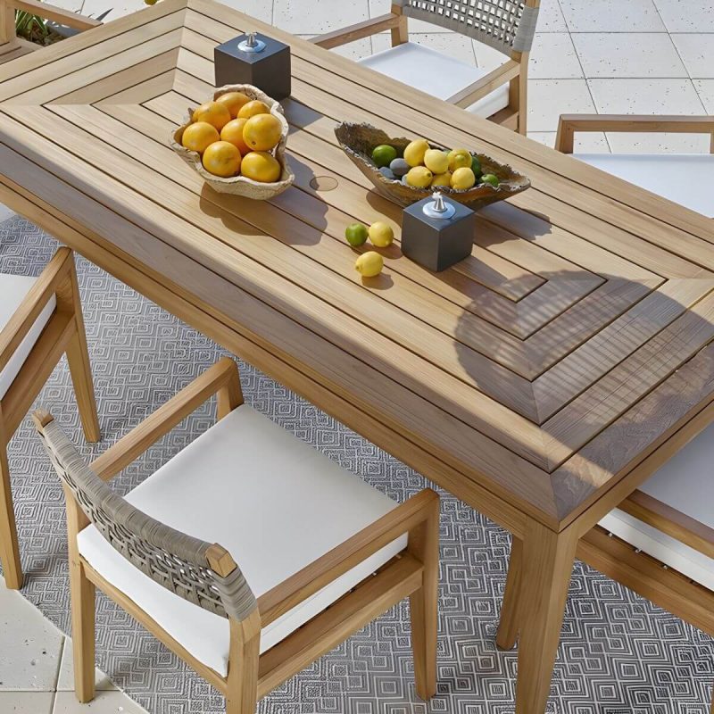 "Modern Patio Dining Table Set 1/5/7 Pcs Wood Frame Patio Dining Table and Chairs - Table 94.5"L x 35.4"W x 29.5"H Zero Brown"