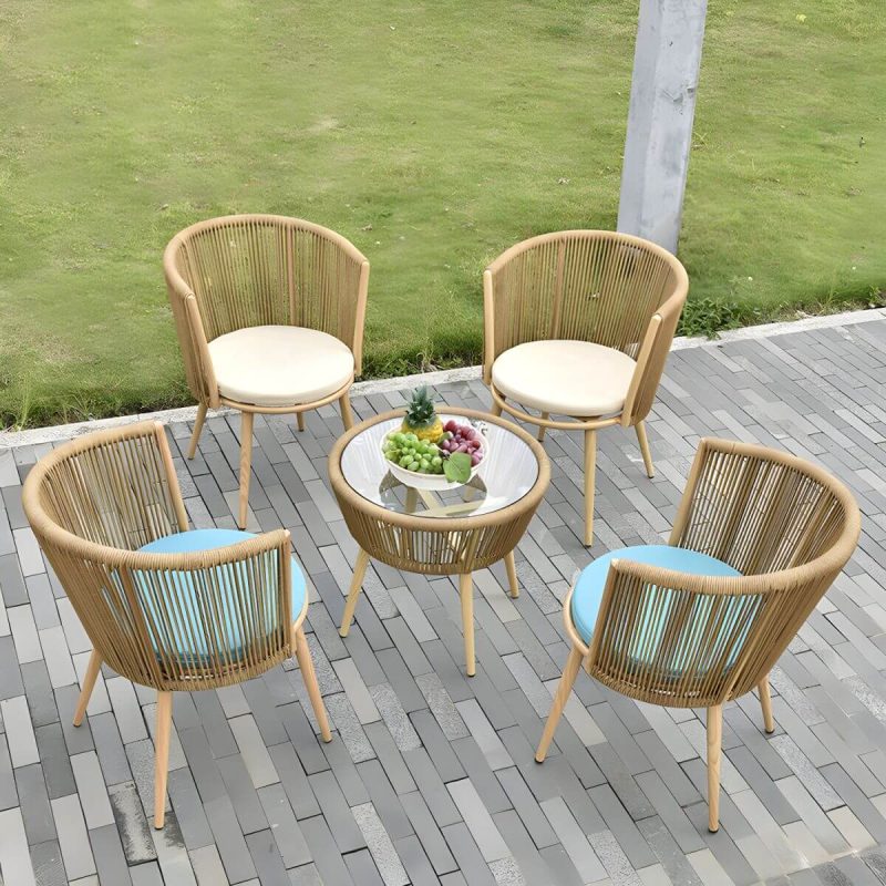 "Contemporary Patio Table Outdoor Open-air Round Bistro Table - Natural Finish Table Only"