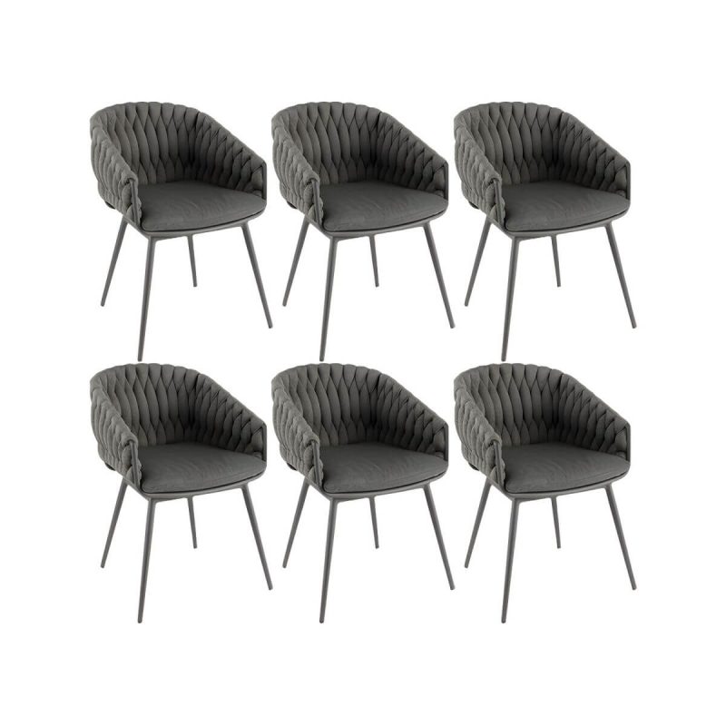 "Modern Gray Aluminum Arm Chair with Sling Back for Outdoor Dining - 6 Piece Set"