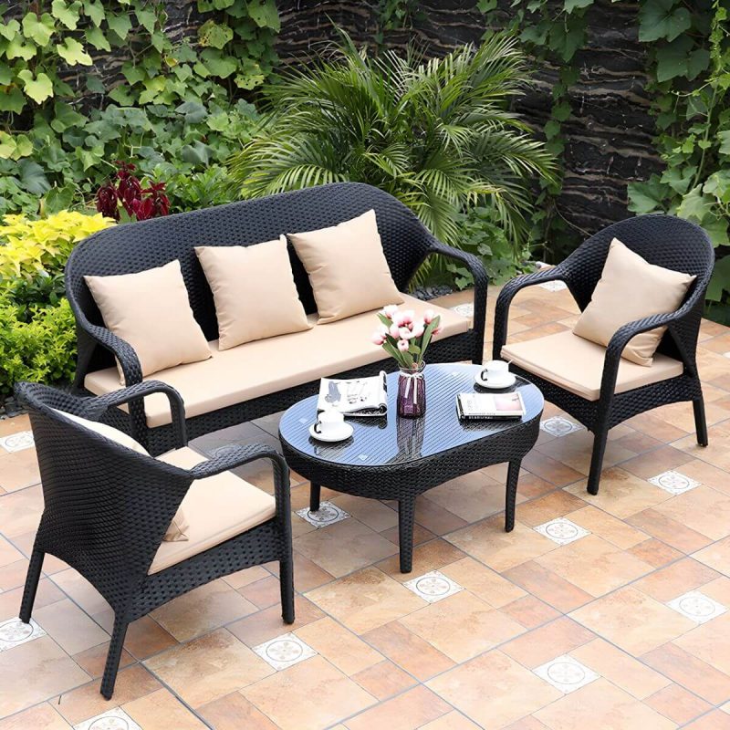 "Rattan Patio Sofa Modern Style Minimalist Villa Outdoor Patio Sofa - 48"L x 29"W x 34"H"