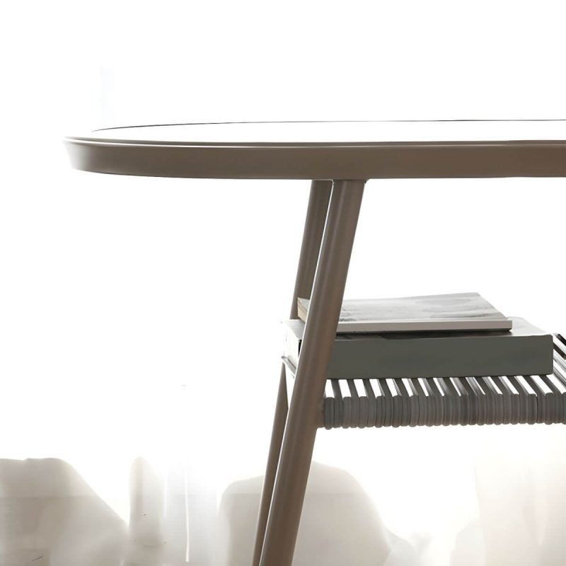 "Contemporary Oval Shape Dining Table Set with Shelf for Courtyard - Table & Chair(s) 2 Grey"