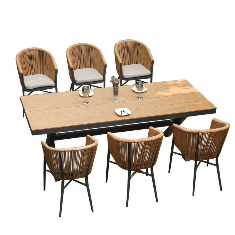 "Modern Artificial Wood Courtyard Table Geometric Outdoor Table - Table Only 39.4"L x 39.4"W x 29.1"H Round"