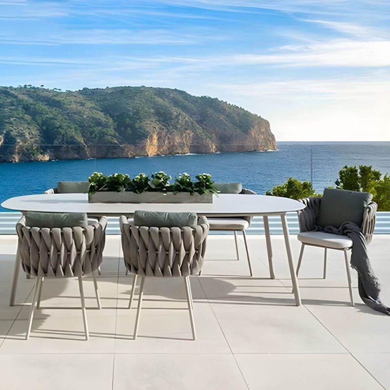 "Contemporary Aluminum Frame Patio Dining Chair with Water Repellent Finish Cushion - 8 Piece Set"