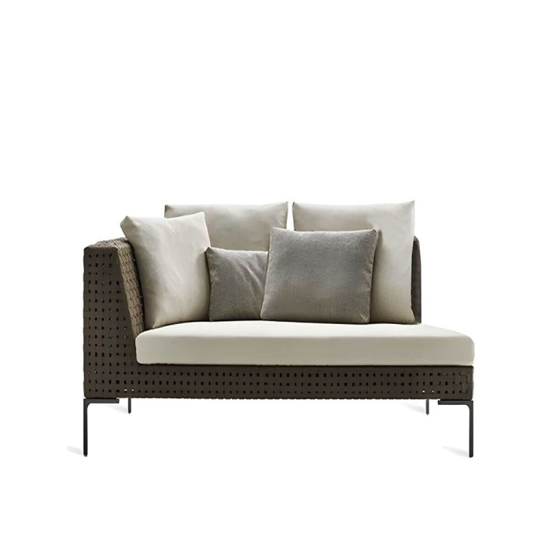 "Elegant Metal Framed White Upholstered Modern Sofa with Cushions - Left Corner Loveseats"