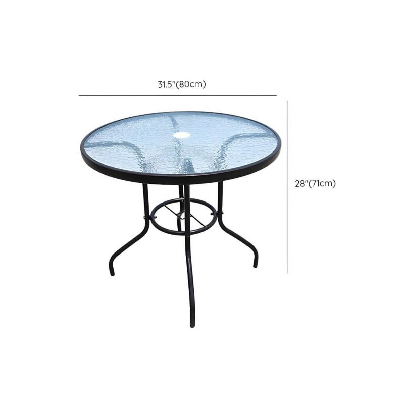 "Dimension of Modern Brown Glass Top Patio Table Set Metal 4 Legs for Outdoor - Table & Chair(s) 31.5"L x 31.5"W x 28"H 4"