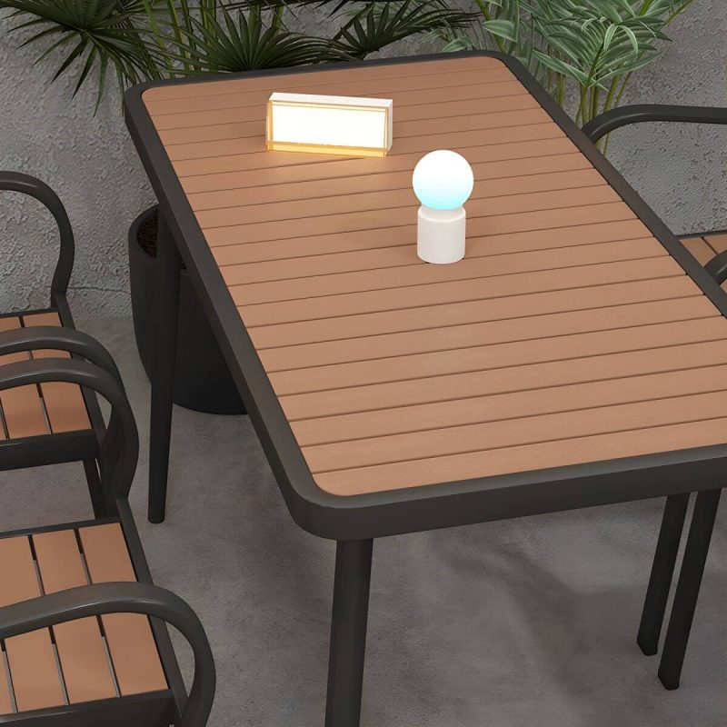 "Brown Wooden Patio Table Contemporary Style in Rectangular/Square Shape - Table Only 55.1"L x 27.6"W x 29.5"H White"