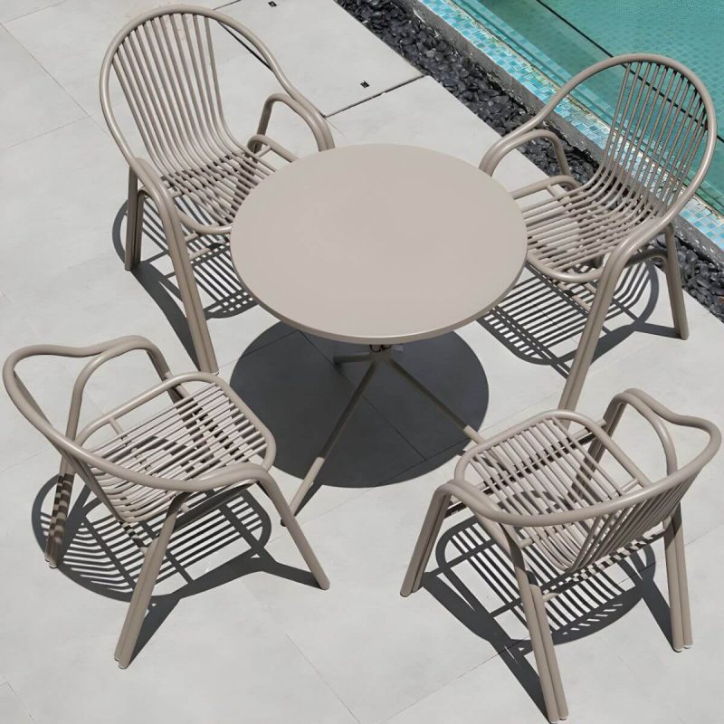 "Stylish Weatherproof Patio Dining Set with Stackable Metal Chairs - Table & Chair(s) 4 27.6"L x 27.6"W x 28.5"H"