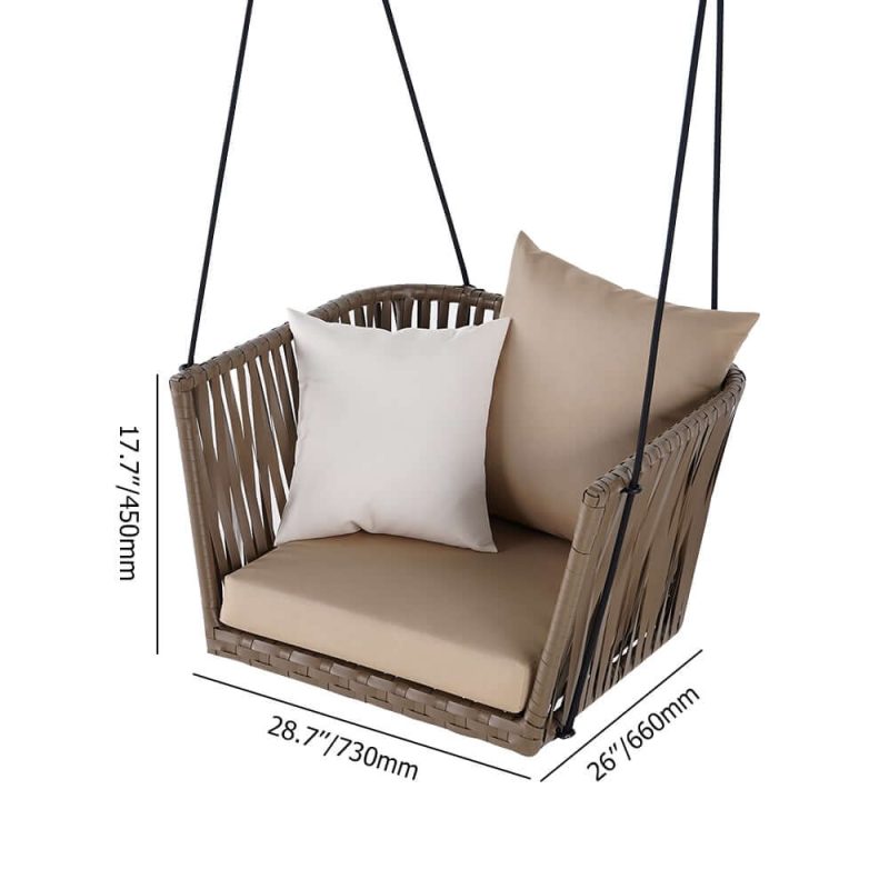 "Dimension of Traditional Outdoor Hanging Chair Rattan Porch Swing Chair with Khaki Cushion Pillow"