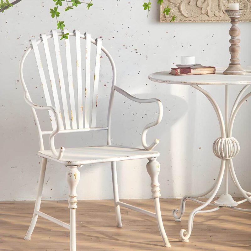 "Round Shape Patio Table Contemporary Style Metal Scratch Resistant in White - Textured White Table Only"