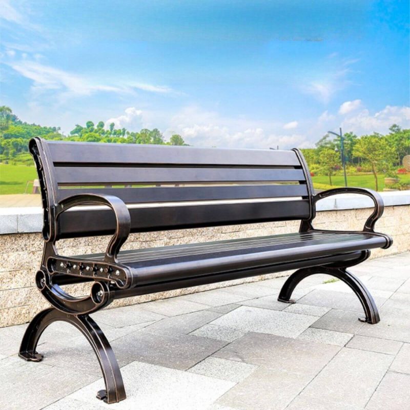"Bohemian Ink Aluminum Park Bench with Curved Arm and Back, UV-proof, Black, 59"L x 24"W x 34"H"