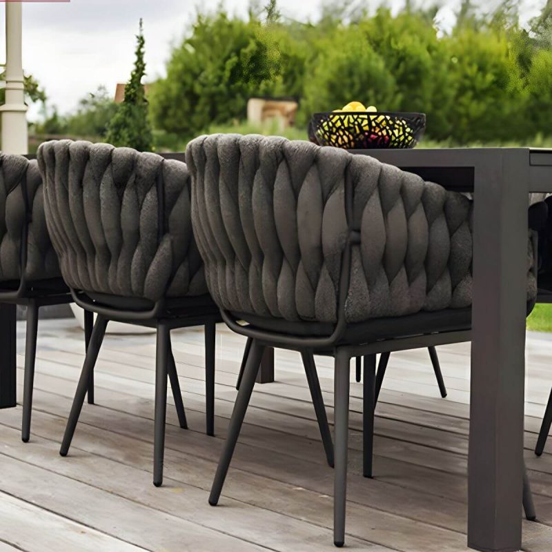 "Modern Gray Aluminum Arm Chair with Sling Back for Outdoor Dining - 1 Piece"