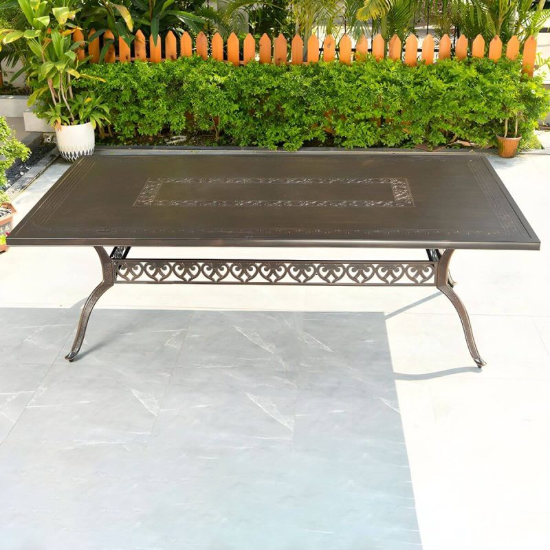 "Modern Aluminum Patio Dining Table with Non-Foldable Rectangular Metal Top - Table Only 59"L x 35"W x 29"H"