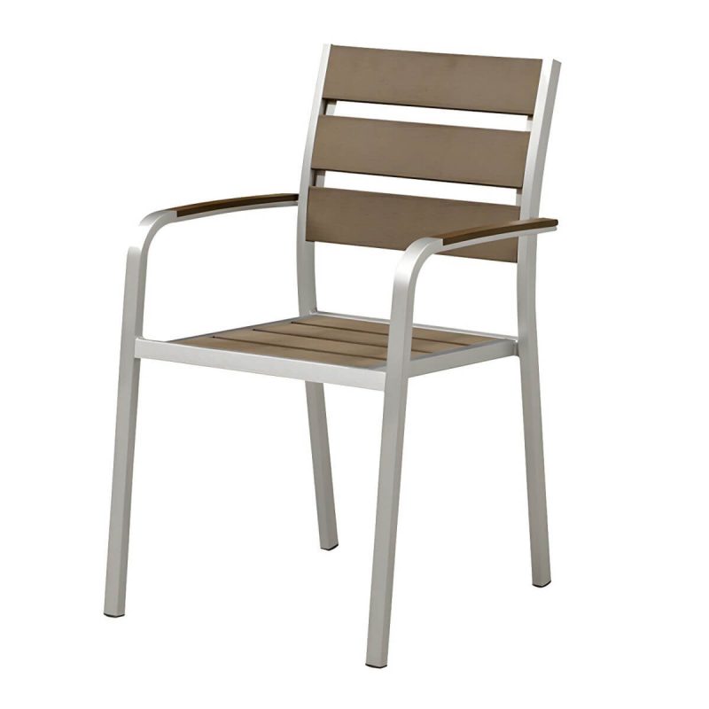 "Stylish Mid-Century Brown Patio Dining Ensemble with Manufactured Wood Tabletop - Table 79"L x 39"W x 30"H"