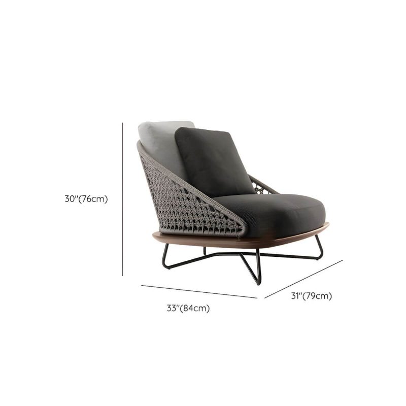 "Dimension of Sophisticated Modern Black Metal Framed Sofa with Gray Upholstery and Removable Cushions for Women - 1-Seater Sofa"