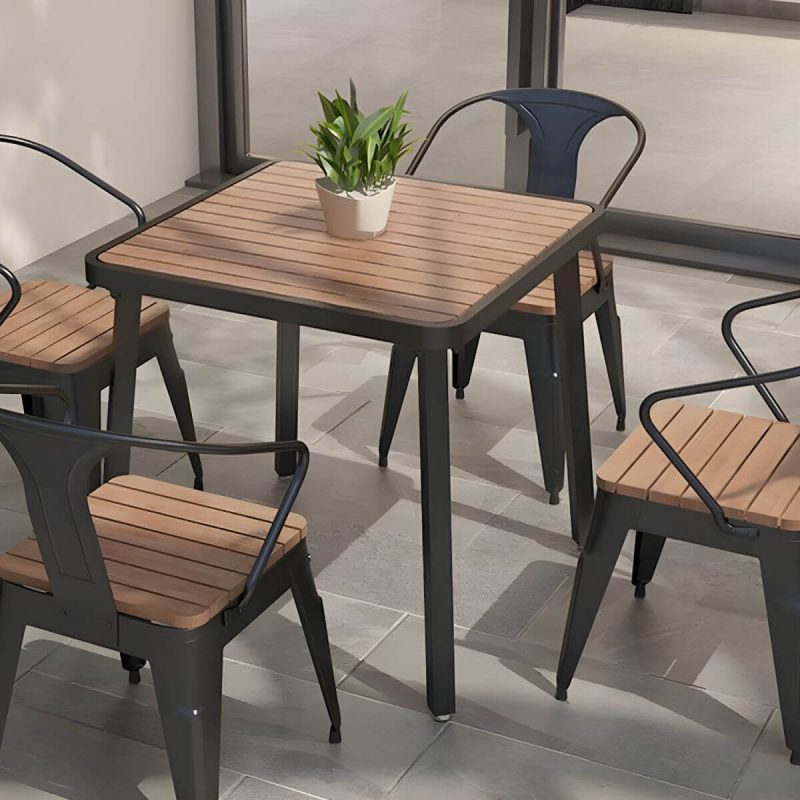 "Industrial Metal Outdoor Dining Table with Wood Top, Perfect for Patios and Outdoor Gatherings - Table Only White 47.2"L x 23.6"W x 29.5"H"