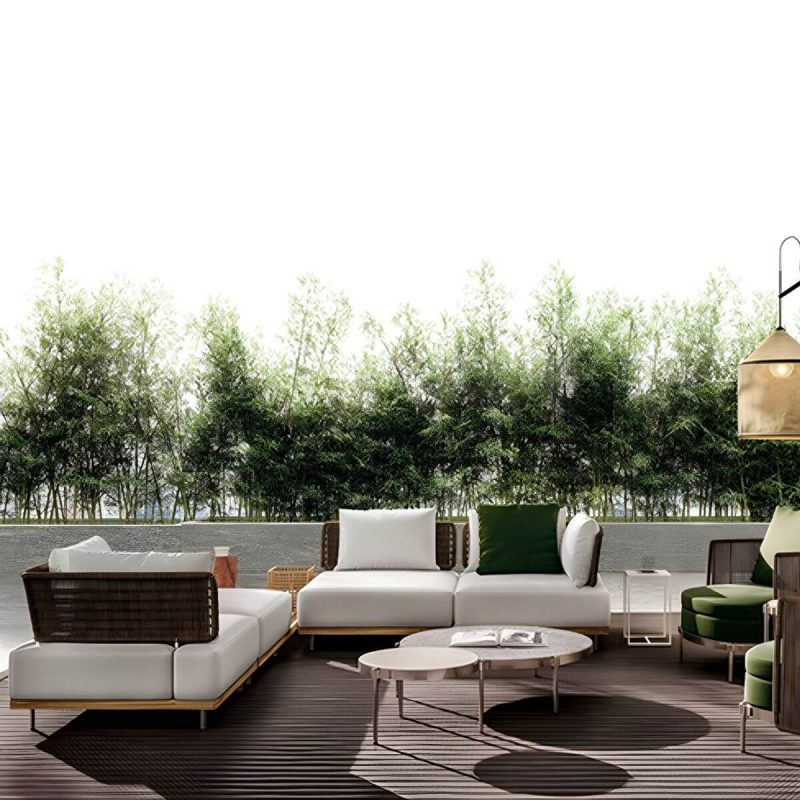 "Mildew Resistant Brown Metal Patio Sofa with Cushions and Pillows - Corner Sofa"
