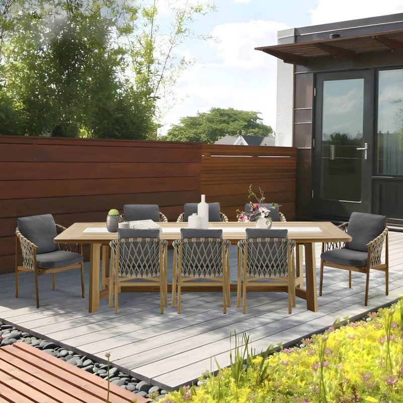 "Teak Wood Modern Patio Dining Table with Umbrella Hole - Waterproof and UV Resistant - Table Only 35.5"L x 35.5"W x 28.9"H Square"