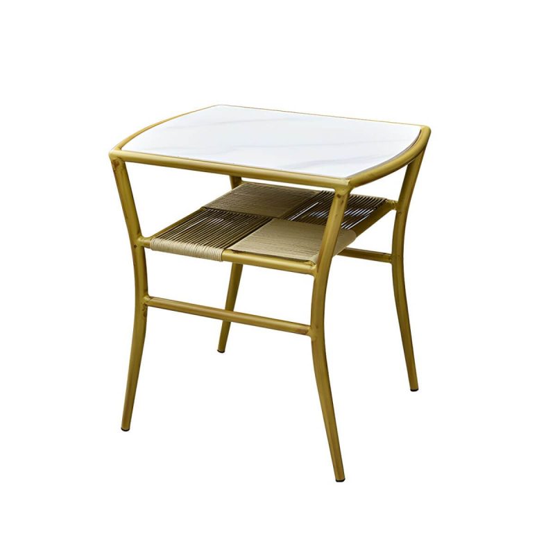 "Contemporary Dining Table Set with 2 Woven Chairs for Courtyard - Table & Chair(s) 2 Wood Color"