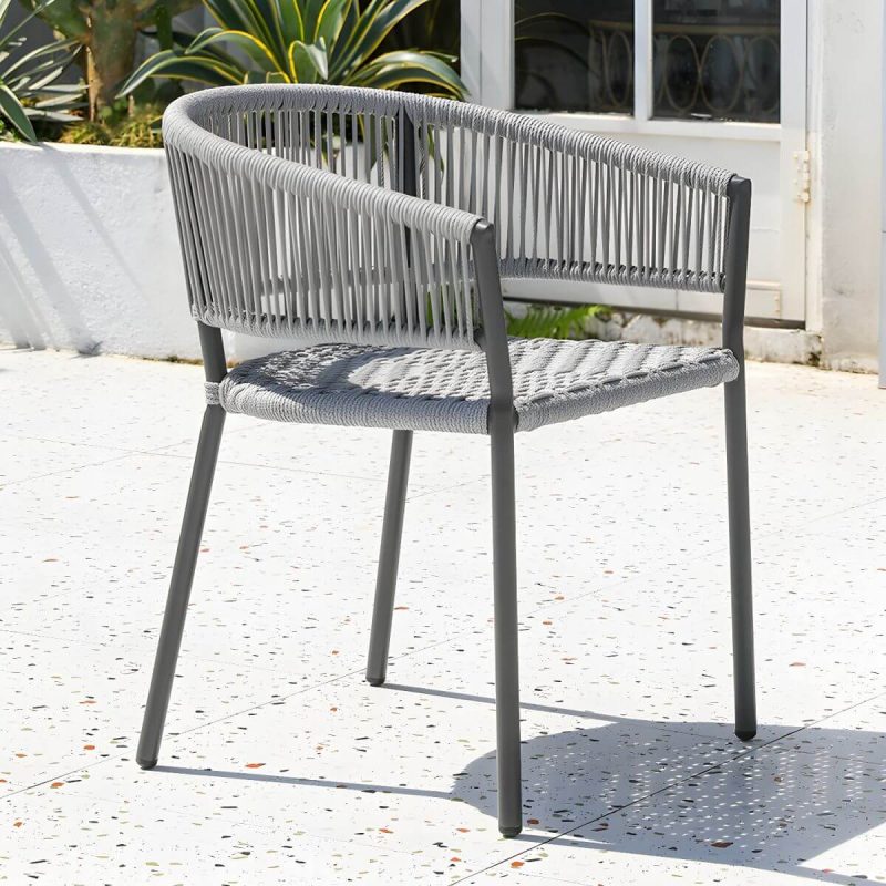 "Modern Aluminum Arm Chair with Gray Wicker Back and Black Metal Frame for outdoor dining - 1 Piece"