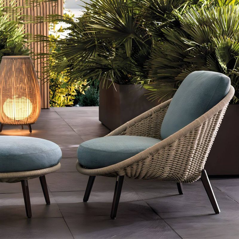 "Modern Gray Patio Sofa Seating Group with Waterproof Cushions and Removable Covers - 2-Piece Set ( Chair & Ottoman)"