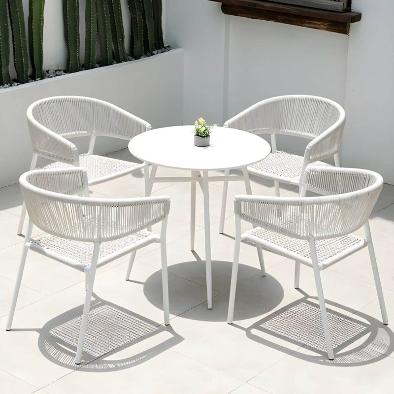 "Contemporary Dining Arm Chair Pure Color Metal Stackable for Outdoor - 4 Piece Set"