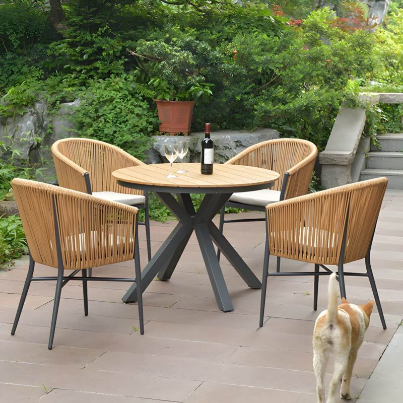 "Modern Artificial Wood Courtyard Table Geometric Outdoor Table - Table Only 63"L x 31"W x 29"H Rectangular"
