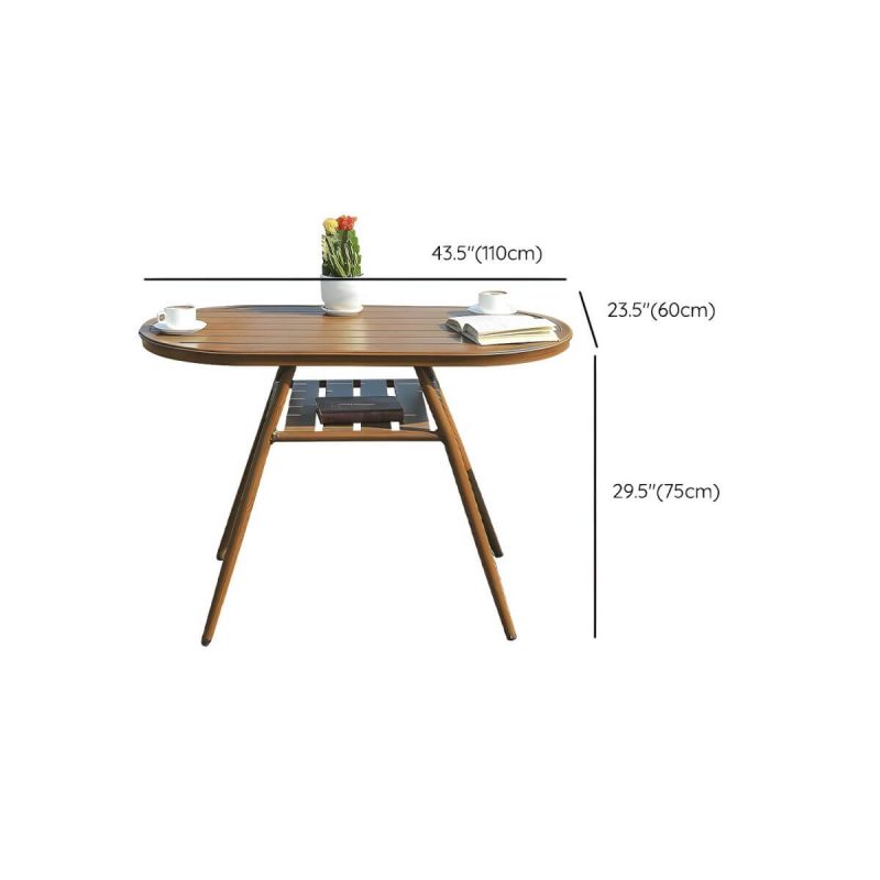 "Dimension of Oval Metal Patio Table Contemporary Style Water Resistant in Brown - 43.3"L x 23.6"W x 29.5"H"