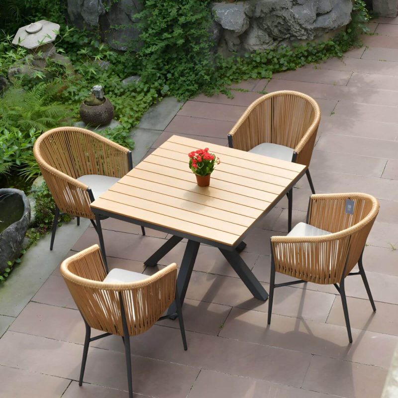 "Modern Artificial Wood Courtyard Table Geometric Outdoor Table - Table Only 63"L x 31"W x 29"H Rectangular"
