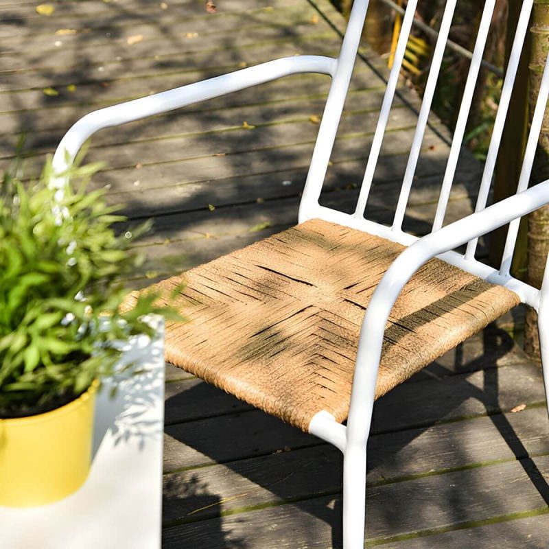 "Tropical Metal Arm Chair with Corrosion Resistant Construction for Outdoor Dining - White 4 Piece Set"