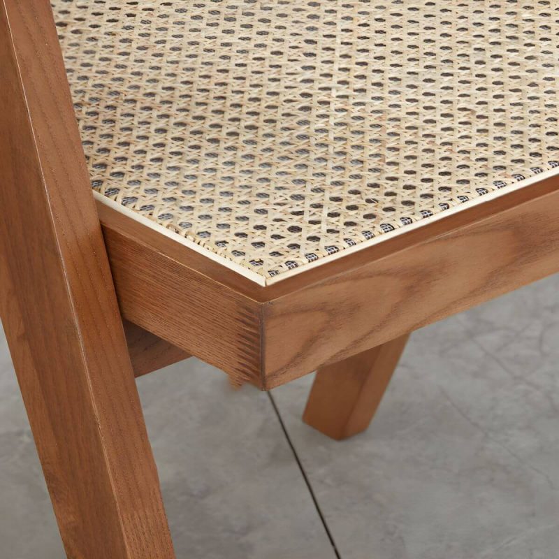 "Vine Woven Modern Courtyard Dining Chairs solid Wood Frame for Outdoor - Walnut Armless"