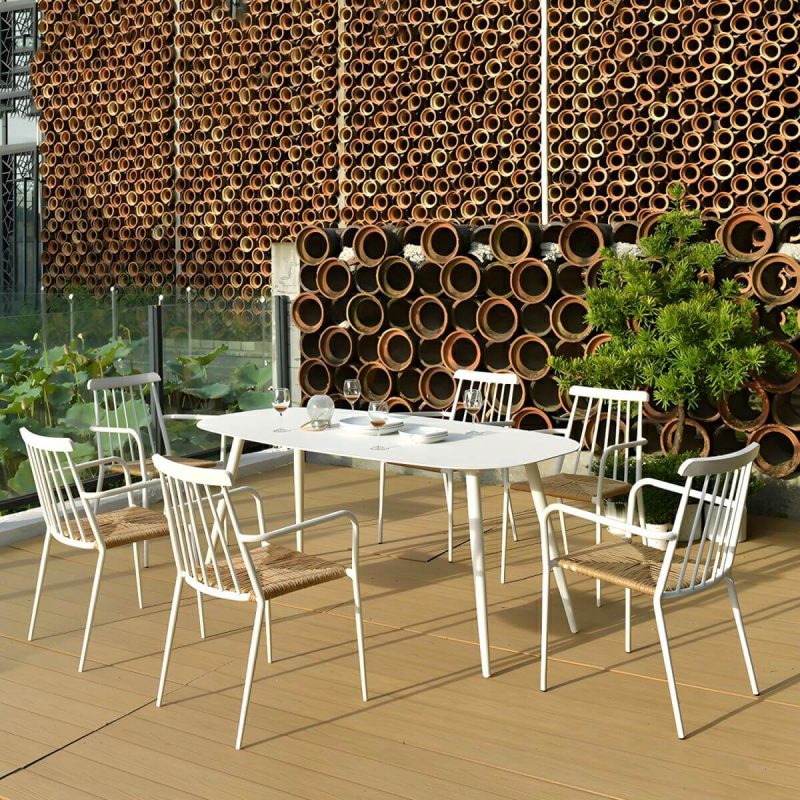 "Tropical Metal Arm Chair with Corrosion Resistant Construction for Outdoor Dining - Black 4 Piece Set"