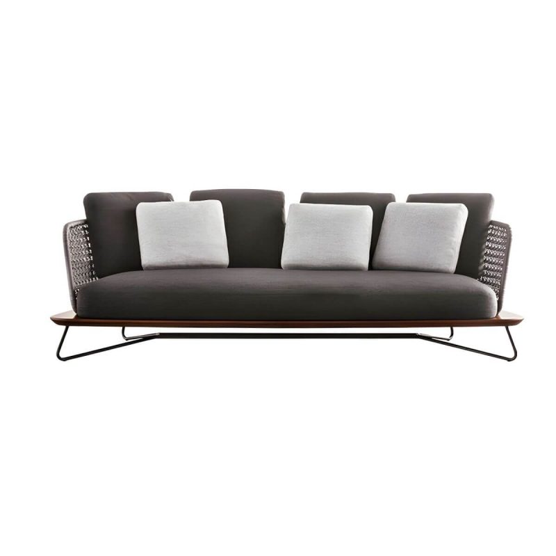 "Sophisticated Modern Black Metal Framed Sofa with Gray Upholstery and Removable Cushions for Women - 3-Seater Sofa"