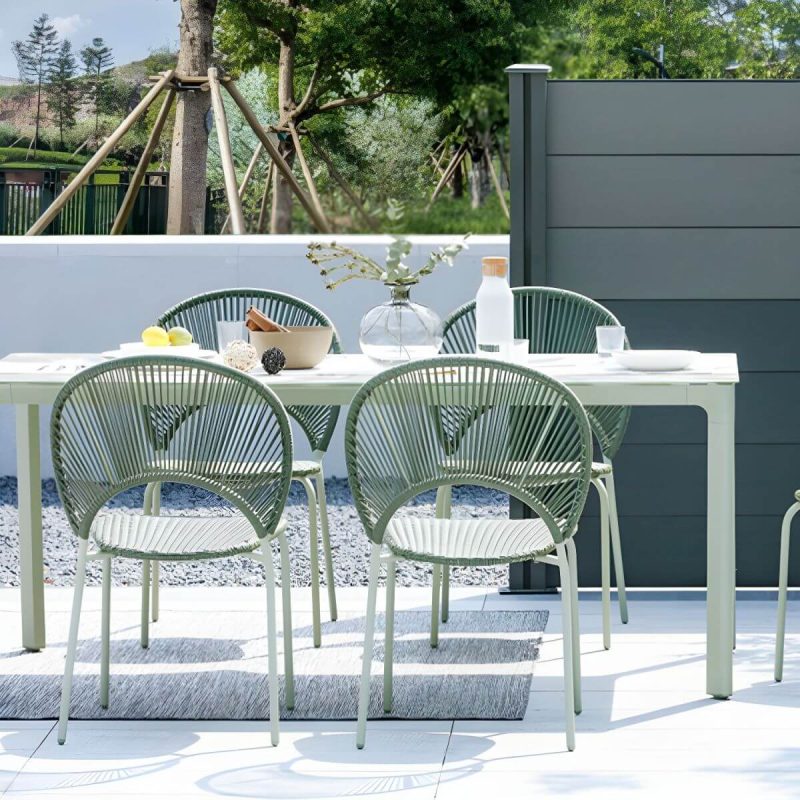 "Contemporary Glass Dining Table Set with 2/4 Woven Chairs in Green - Table 35"L x 35"W x 29"H Zero"