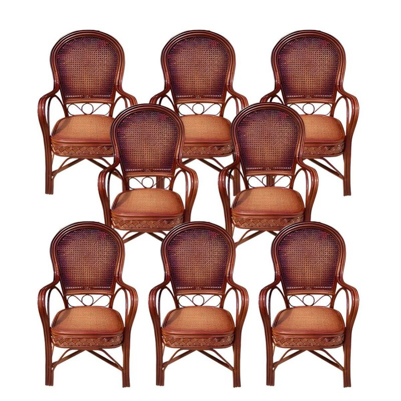 "Traditional Patio Dining Armchair in Rattan Single Outdoor Chair - Red Brown Rattan Weaving 8 Piece Set"