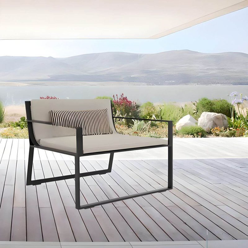 "Aluminum Alloy Frame Outdoor Sofa Modern Style Waterproof Cushion Included - 29.5"L x 29.5"W x 27.5"H"