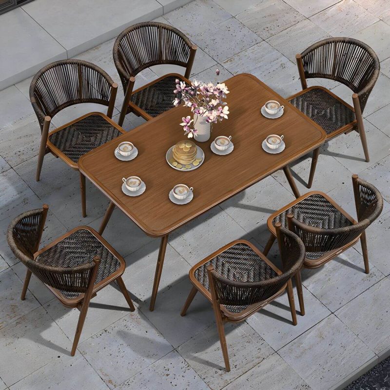 "Tropical Rattan Patio Arm Chair with Arm Brown Dining Armchair - 6 Piece Set"