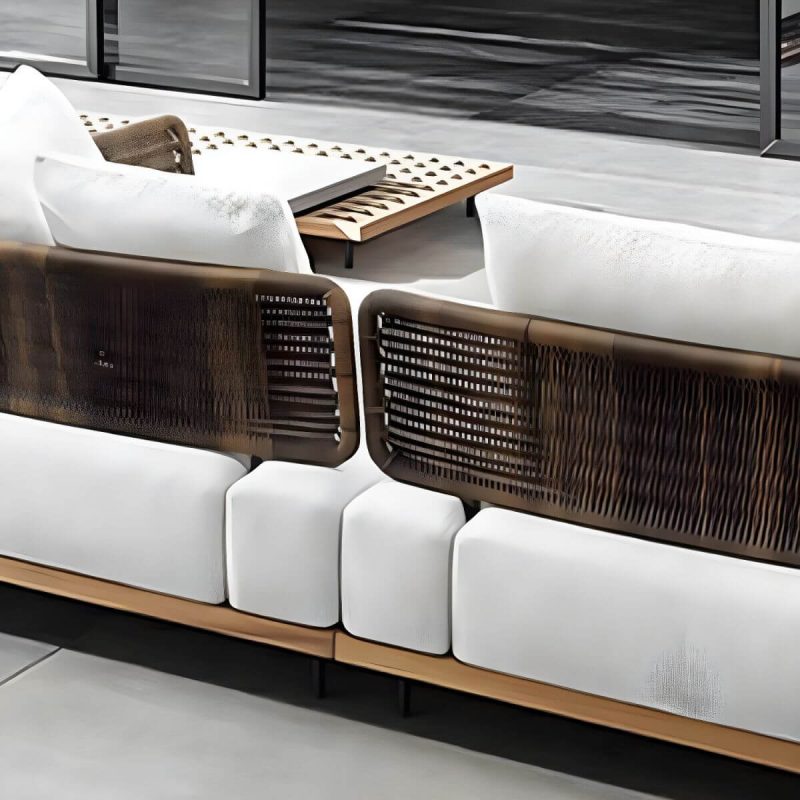"Mildew Resistant Brown Metal Patio Sofa with Cushions and Pillows - 1-Seater Sofa"