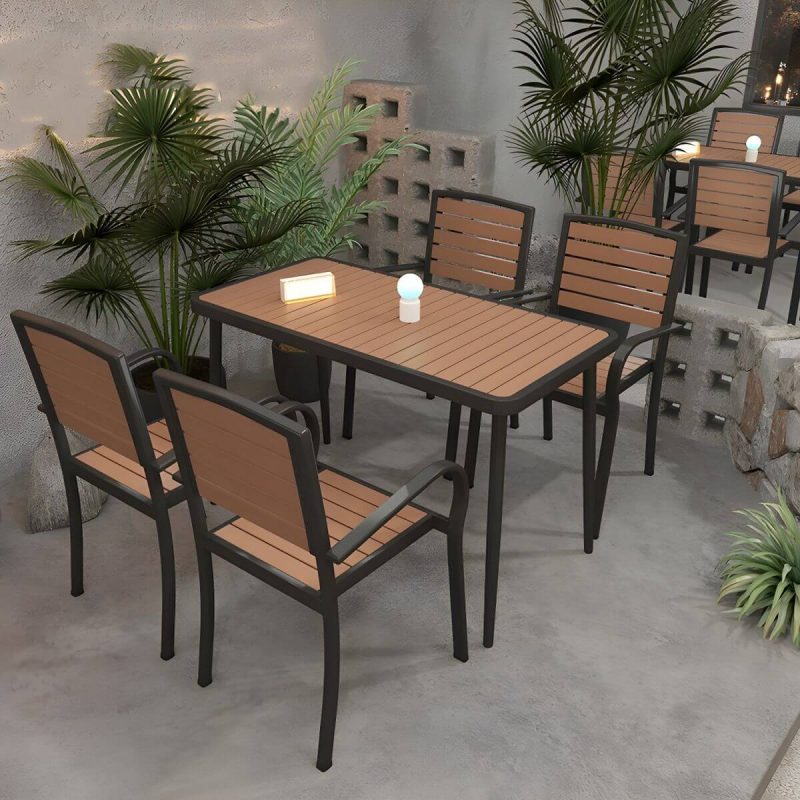 "Brown Wooden Patio Table Contemporary Style in Rectangular/Square Shape - Table Only 47.2"L x 23.6"W x 29.5"H Black"