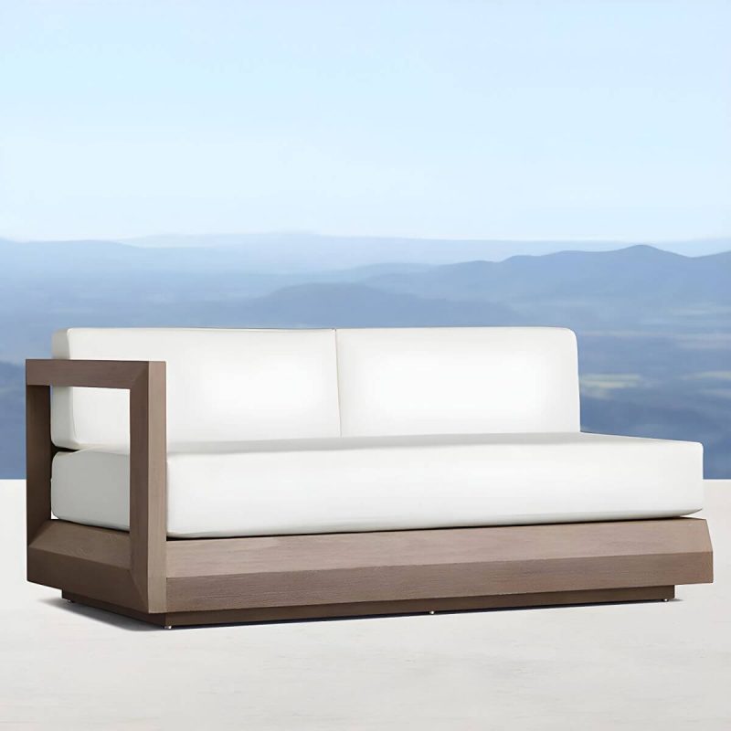 "Wood Rectangular Contemporary Patio Sofa with Cushions for Outdoor - Right Armrest Double Seat"