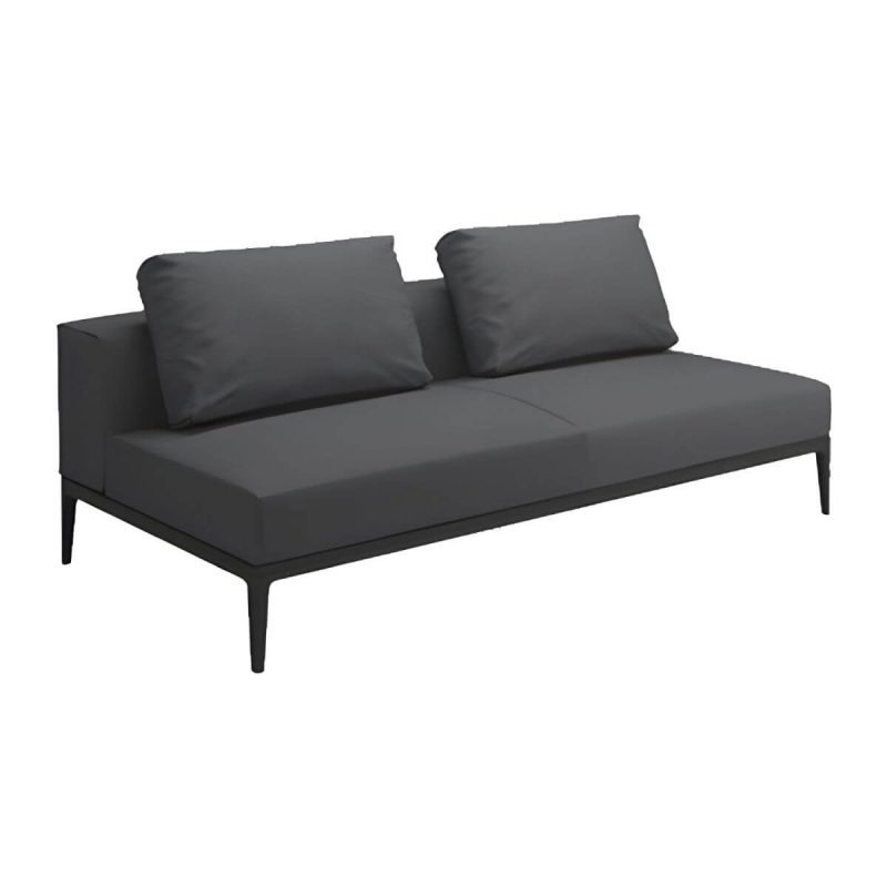 "Fade Resistant Black Metal Framed Patio Sofa with Cushions & Pillow (Modern Gray) - Midposition Loveseats"
