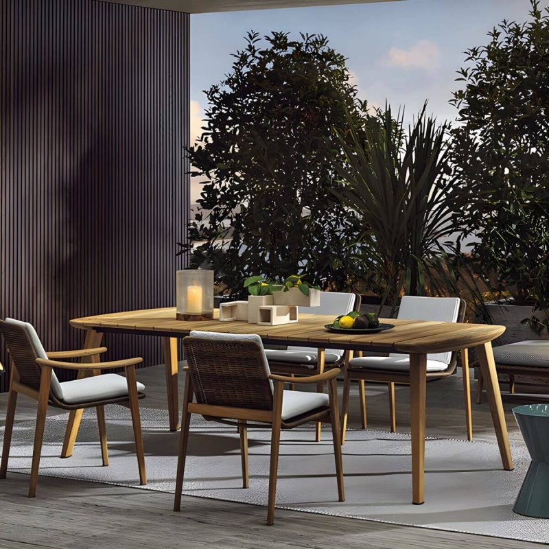 "Boho 1/5/6 Pieces Dining Wooden Set Rectangle Wood Dining Table Set - Blue Chair(s) Not Available 1"