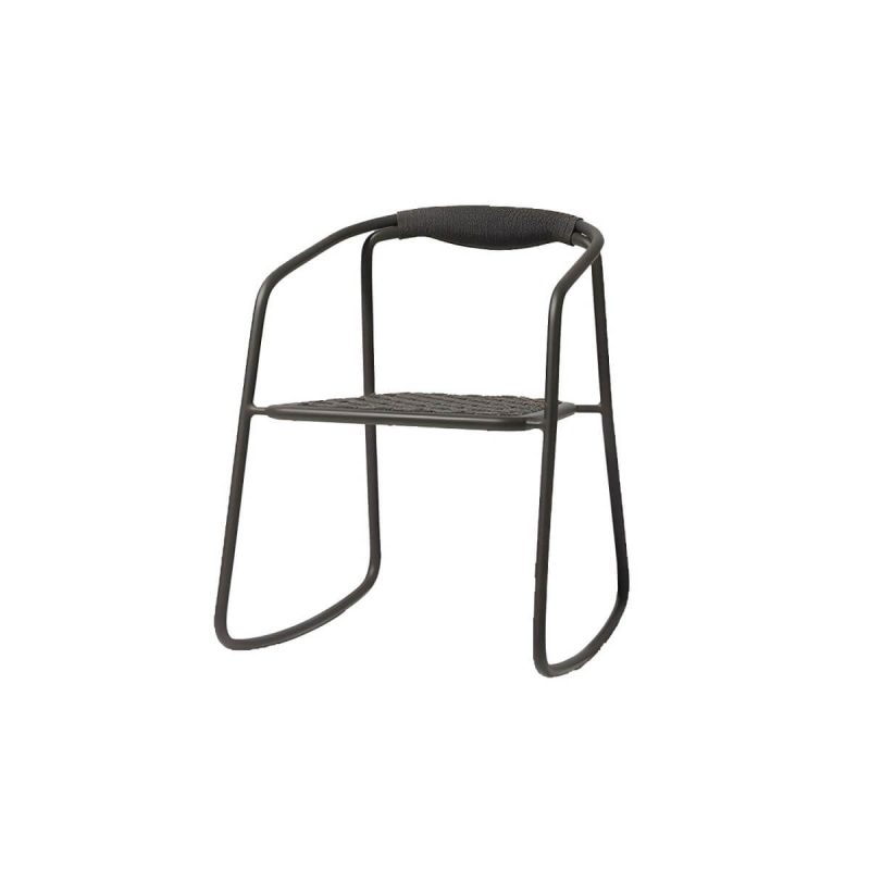 "Farmhouse Aluminum With Arm Open Back Stacking Patio Dining Chair - 1 Piece Black Rope"