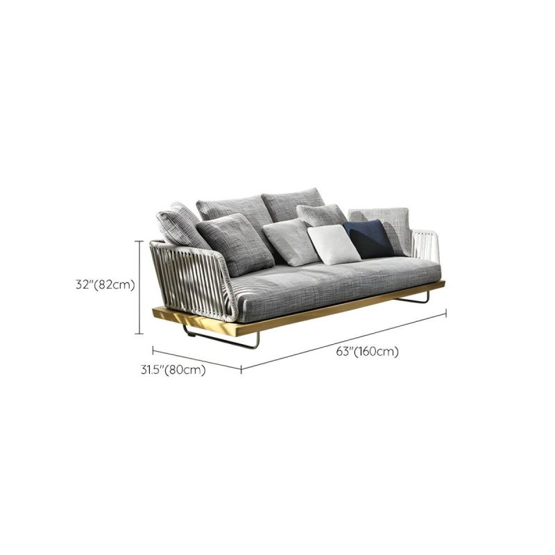 "Dimension of Tropical Patio Sofa Wood With Cushions Beige Fabric Water Resistant Outdoor Patio Sofa - 63"L x 31"W x 32"H"