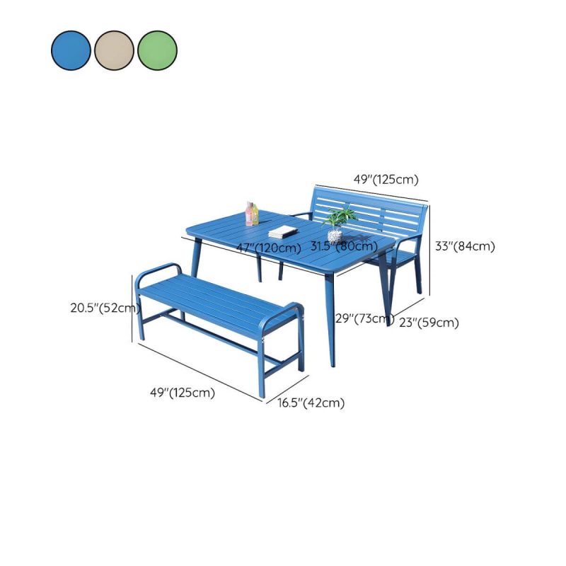 "Dimension of Sleek Metal Outdoor Dining Set Rectangular Table with 2 Stylish Benches - Table & 2 Benches 47"L x 31"W x 29"H Green"