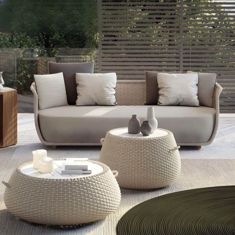 "Modern 31.5 Inch Cord Sofa Pillow Included Outdoor Patio Furniture - 3-Seater Sofa"